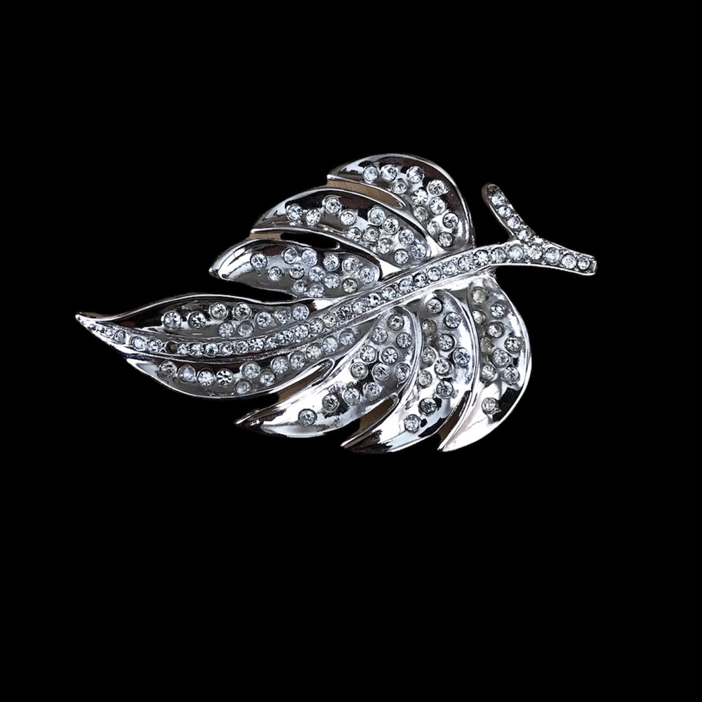 St. John Pave Silver Leaf Brooch